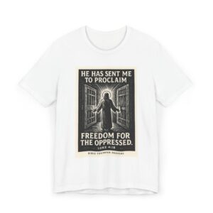 christian freedom t‑shirt — "he has sent me to proclaim freedom for the oppressed"