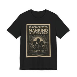 biblical genesis tee — "so god created mankind" scripture graphic t‑shirt