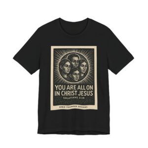 christian faith t‑shirt — "you are all one in christ jesus" galatians 3:28