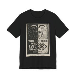 woe to those who call evil good" isaiah 5:20 religious graphic tee